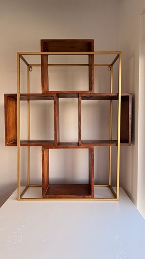 Modern Wooden & Gold Wall Shelf / Display Unit