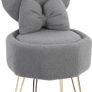 Plush Flannel Vanity Stool with Bowknot Backrest & Storage, Foldable Back Makeup Chair with Cushioned Seat & Metal Legs, Soft Dressing Table Stool for Bedroom, Home Decor, Grey Image 7