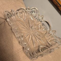 Pair of Two Heavy Vintage Cut Crystal Serving Platters Weight 5kg Total