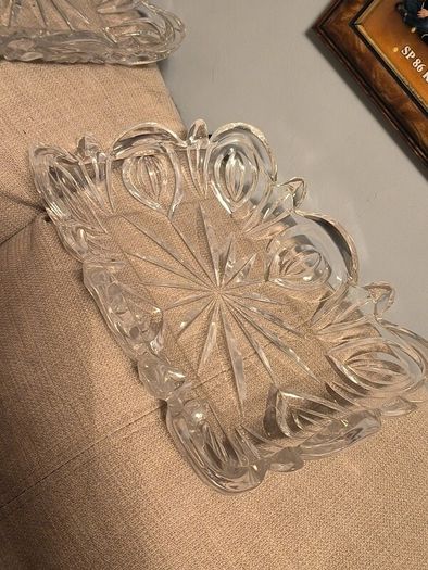 Pair of Two Heavy Vintage Cut Crystal Serving Platters Weight 5kg Total