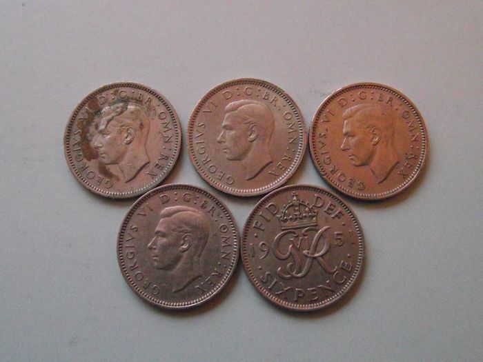 Great Britain. George VI. 9 coins@6 pence Run of the years (1947-1951)