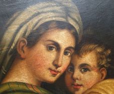 Antique Oil Painting, Old Master, Circa 1720, Madonna and Child. High Renaissance Style Madonna Canvas, After Raphael