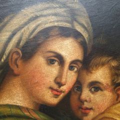 Antique Oil Painting, Old Master, Circa 1720, Madonna and Child. High Renaissance Style Madonna Canvas, After Raphael