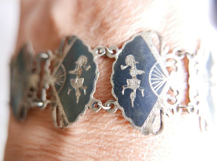 Vintage SIAM STERLING Silver 8 Panel Fan Bracelet L 7" - 20,36g