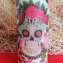 XL Brand new decorative autumn halloween pillar candle with sugar skull / calavera skull Image 4