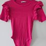 ZARA Pink Ribbed Bodysuit with Ruffle Sleeves Size S Image 2