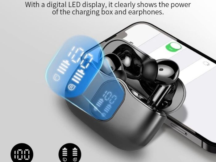 Wireless Earbuds, Bluetooth 5.3 Headphones In Ear with 4 ENC Noise Cancelling Mic, Btootos New Bluetooth Earbuds Mini Deep Bass Stereo Sound, 36H Playtime LED Display Wireless Earphones IP7 Waterproof (FREE POSTAGE)