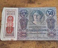 Austria-Hungary, 50 Kronen banknote, 2 January 1914, circulated, with overprint - free standard postage