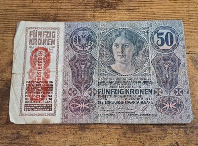 Austria-Hungary, 50 Kronen banknote, 2 January 1914, circulated, with overprint - free standard postage