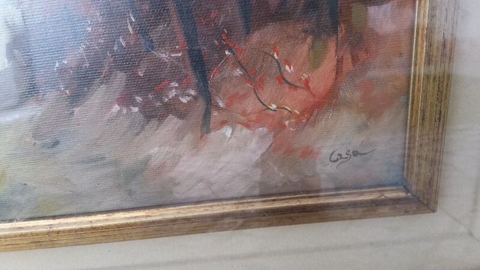 Vintage Oil On Canvas Landscape Wood 40 x 30 cm