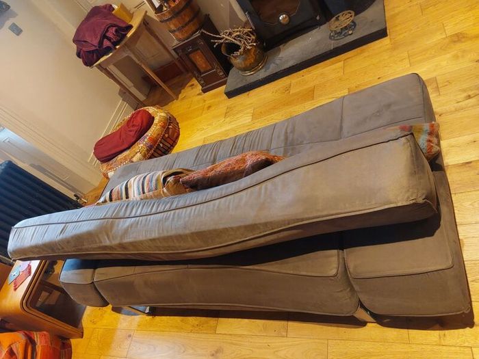 Sofa-bed, light brown, suede feel
