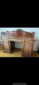 Antique Victorian Carved Figured Mahogany Sideboard