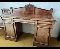 Antique Victorian Carved Figured Mahogany Sideboard
