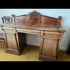 Antique Victorian Carved Figured Mahogany Sideboard