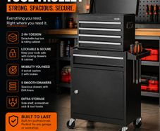 Heavy Duty Tool Trolley with 5 Drawers & Cabinet