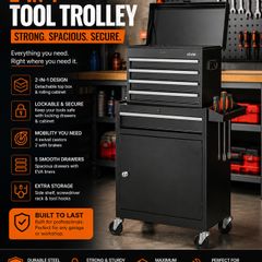 Heavy Duty Tool Trolley with 5 Drawers & Cabinet