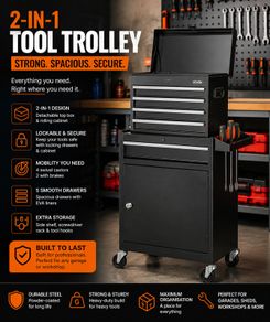 Heavy Duty Tool Trolley with 5 Drawers & Cabinet