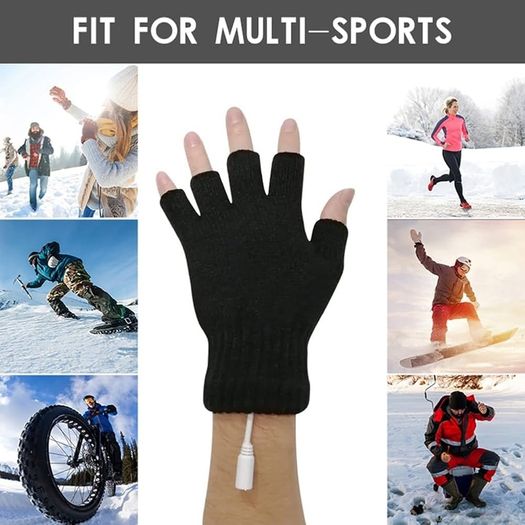 Heated Gloves via USB Mittens, Unisex for Men and Women, Winter Mittens for Warm Hands, Warm, for Working on Laptop, Fingerless, Knitted Gloves, Washable