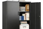Multi-Purpose Cabinet, Desk Cabinet with 2 Doors, Lockable Cabinet,Steel Storage Cabinet with 2 Height Adjustable Shelves,Metal Storage Cabinet for Office,Garage and Workshop Black