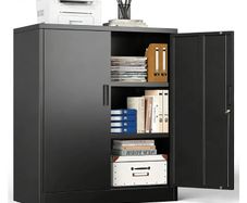 Multi-Purpose Cabinet, Desk Cabinet with 2 Doors, Lockable Cabinet,Steel Storage Cabinet with 2 Height Adjustable Shelves,Metal Storage Cabinet for Office,Garage and Workshop Black