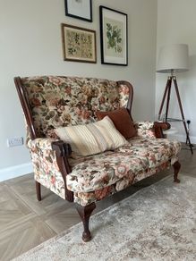 Vintage floral two seater sofa and matching armchair