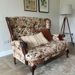 Vintage floral two seater sofa and matching armchair