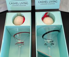 Cashel Living Red & Black Swirl Glass Candleholders Pair Boxed 17cm