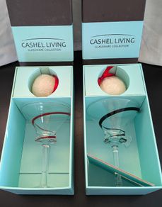 Cashel Living Red & Black Swirl Glass Candleholders Pair Boxed 17cm