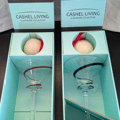 Cashel Living Red & Black Swirl Glass Candleholders Pair Boxed 17cm