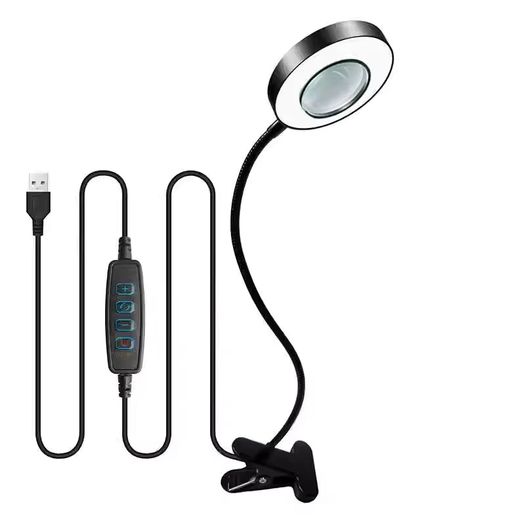 10X Magnifying Glass with 3 Colour Modes LED Lighted Desk Lamp with Metal Clamp Flexible Gooseneck Magnifier for Reading Nail Art