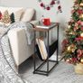 NEW SALE | Slim Side Table, Narrow End Table, Industrial Bedside Tables with Magazine Holder Sling, Small Table for Small Spaces, Skinny Magazine Table, Metal Frame, Rustic Brown and Black Image 2