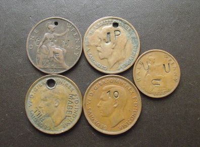 Great Britain. 5 Coins Counterstamped (1897-1939)