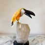 Hand-Carved Gemstone Toucan on Raw Quartz Crystal Base Image 5