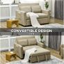 Loveseat Sofa Bed, Convertible Bed Settee with 2 Cushions, Side Pockets for Living Room, Light Brown Image 3