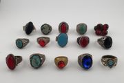 15 Rustic Brass Rings Mixed Traditional Glass &amp; Stone Ring Collection