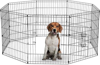 8 Panel Playpen Suitable for Dogs/Puppies/Cats & Rabbits foldable ideal for Indoor/Outdoor use puppy play pen (76cm, Black)