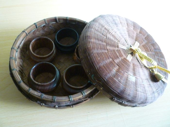 Wooden Napkin Ring holders-set Of 5 Vintage With Storage Box