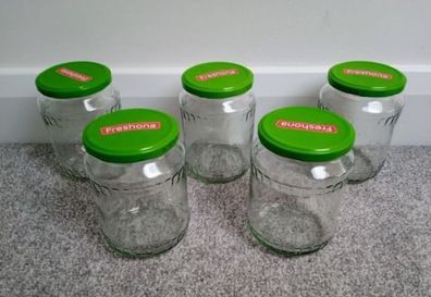 5 Identical Glass Jars With Lids