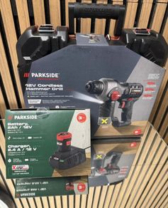 Parkside Performance 12V Cordless Brushless Hammer Drill And Accessories. Indoor Outdoor Maintenance DIY Concrete Demolition Building