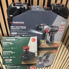 Parkside Performance 12V Cordless Brushless Hammer Drill And Accessories. Indoor Outdoor Maintenance DIY Concrete Demolition Building