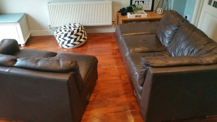 Leather corner sofa. Splits into 2.