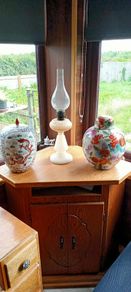 Antique Oil Lamp And Ginger Pots