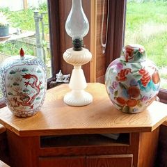 Antique Oil Lamp And Ginger Pots