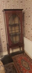 Vintage  Tall Inlaid Mahogany China Display Cabinet