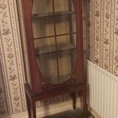 Vintage  Tall Inlaid Mahogany China Display Cabinet