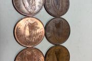 6 Irish one pence coins