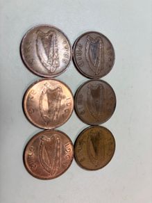 6 Irish one pence coins