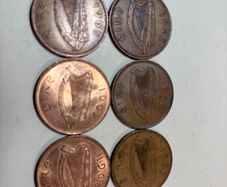 6 Irish one pence coins