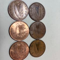 6 Irish one pence coins