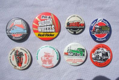 RAILWAYS button badges x 8 different types (1980s / 1990s)